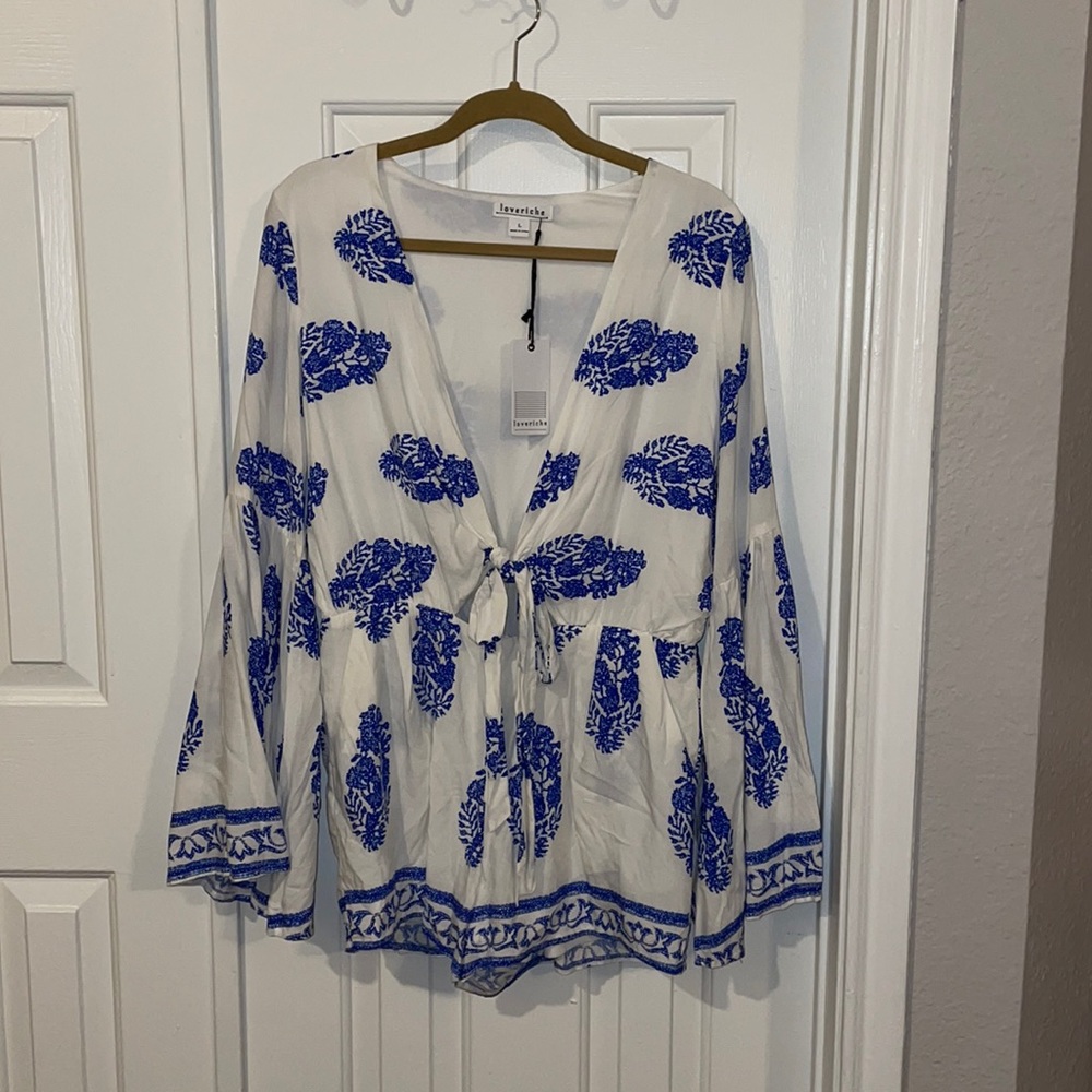 Blue and white loveriche romper- super flattering